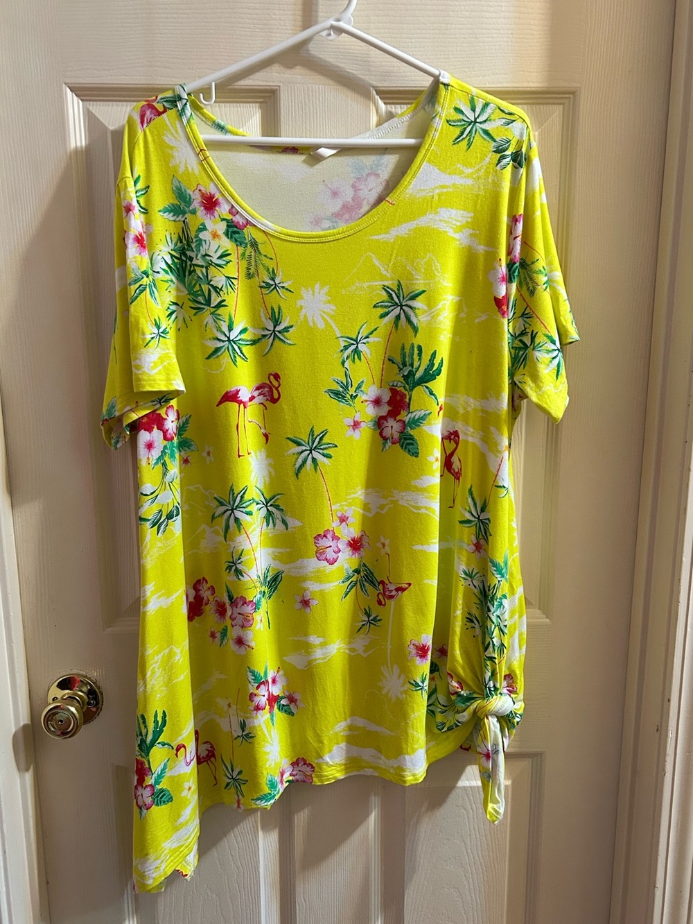 Yellow Tropical Tie-Hem Tunic Top